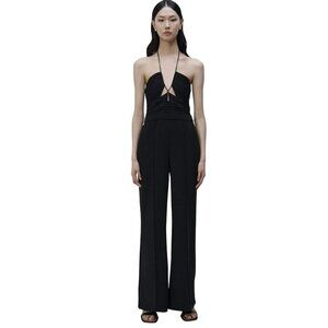 Jonathan Simkhai $595 Black Gala Plisse Cut Out Jumpsuit NWT Size 2